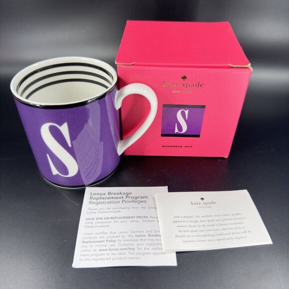 Lenox Kate Spade Wickford Letter Day Mug S Monogram Stripes Monogram 10 OZ W Box - Picture 14 of 14